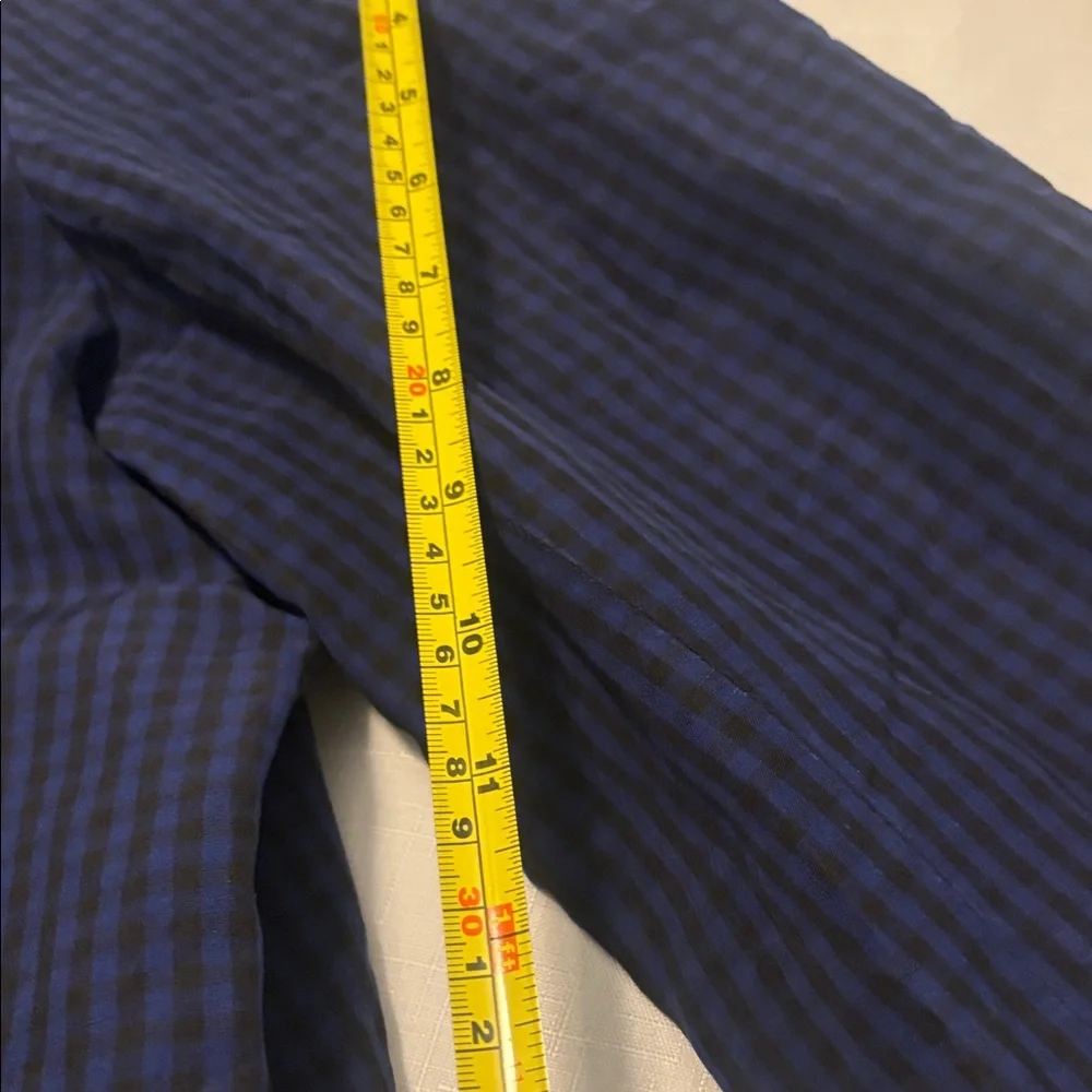 VTG Semantiks Dark Blue & Black Gingham Silk Linen Trench Coat SZ 22W peacoat - Picture 9 of 15